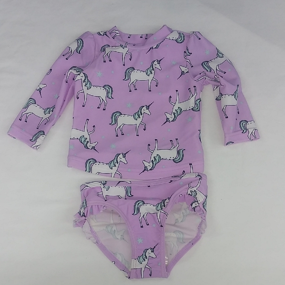 Unicorn Print Purple Swim Set